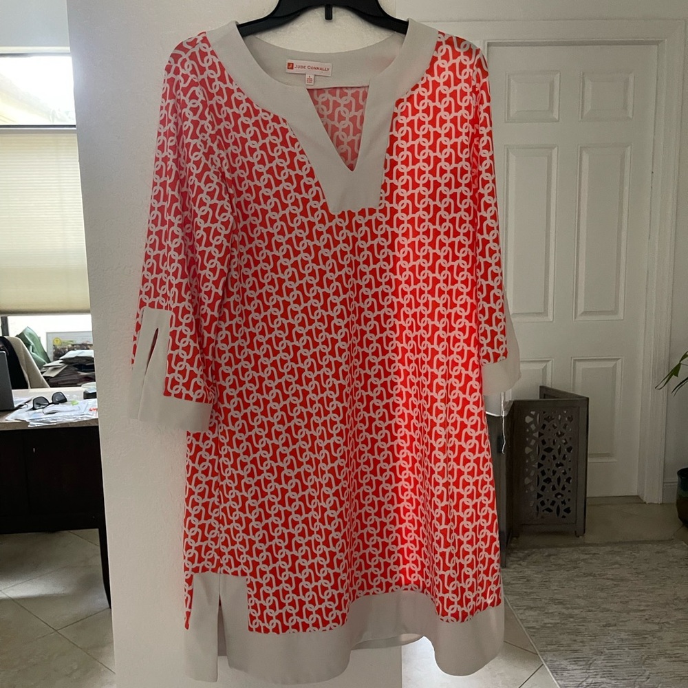 Jude Connally Pink and White Geometric Dress